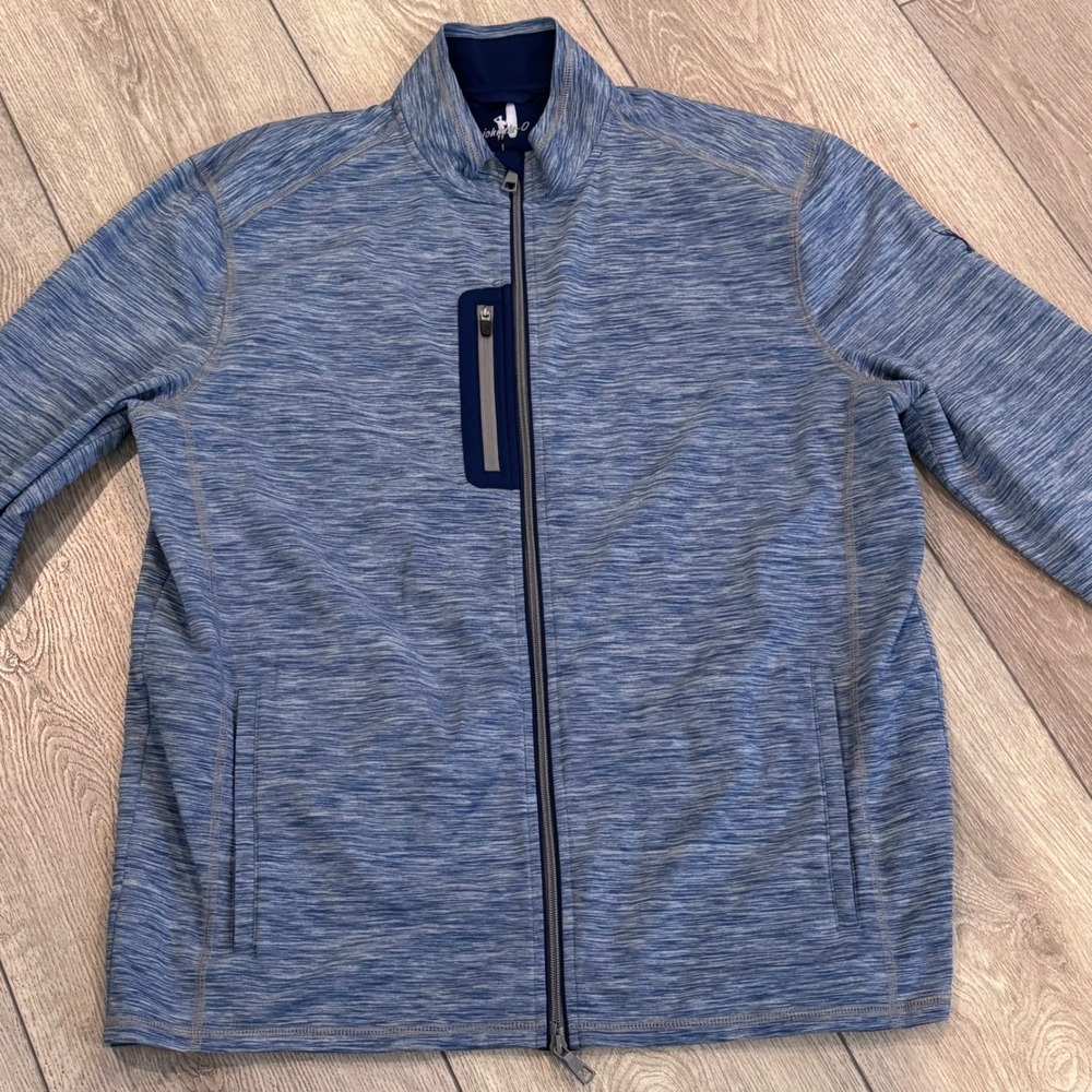 johnnie-O Full Zip Sweater Mens L Blue Performance Golf Athletic Preppy Casual